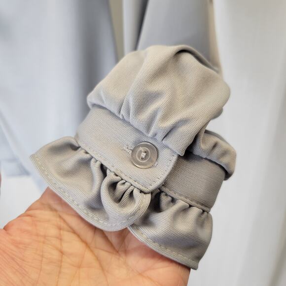 Contemporary Classics Vintage Blue Gray Ruffle Blouse Stand-up Collar, S - Picture 4 of 14